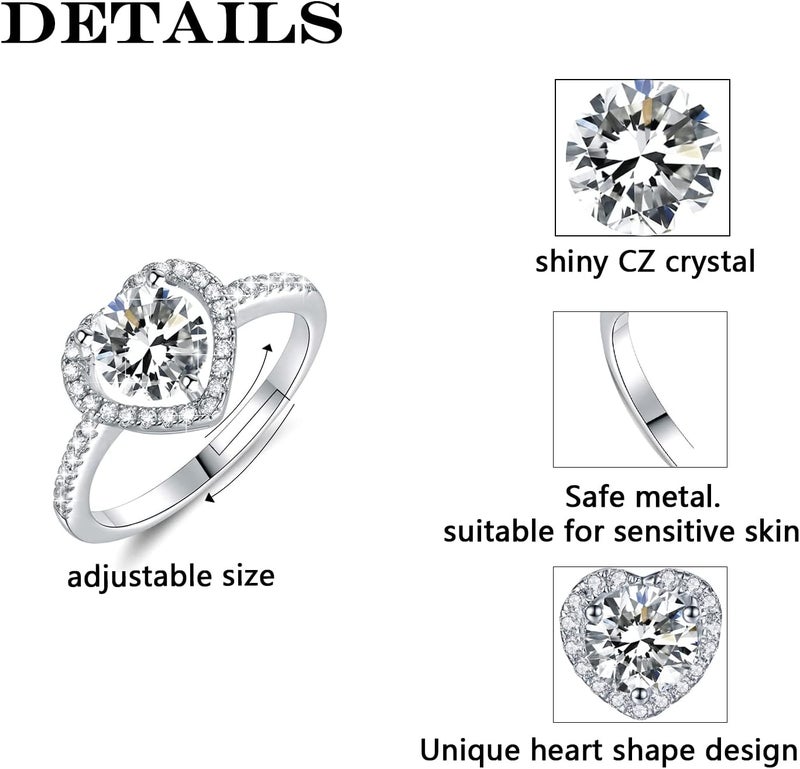 M&Ostyle Store 925Silver Moissanite Adjustable Engagement Ring, Promise Eternity Ring for Women,Wedding Rings,Jewelry Gift,Friendship Promise Fashion Jewelry Valentine Gifts for Women - Image 3